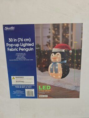NIB Sienna 30" Pop-up Lighted Fabric Penguin Holiday Yard Decor - 50 LED Warm Wh